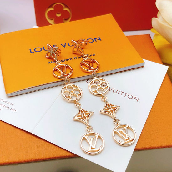 Louis Vuitton LV Rose Gold Tassel Stud Earrings Brass Material