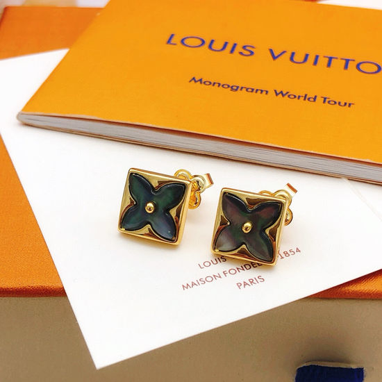 Louis Vuitton LV Grey Mother of Pearl Earrings Brass Material