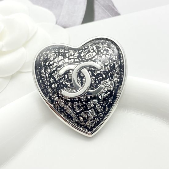 Chanel Black-Silver Double C Lace Brooch
