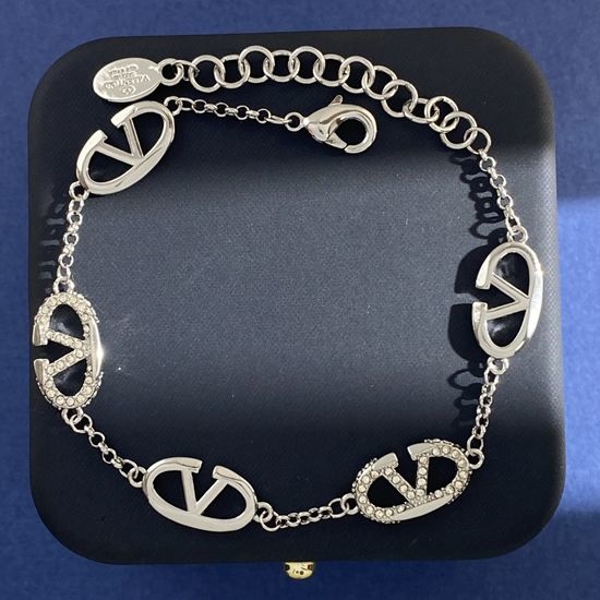 Valentino Rhinestone Letter Bracelet Necklace Set