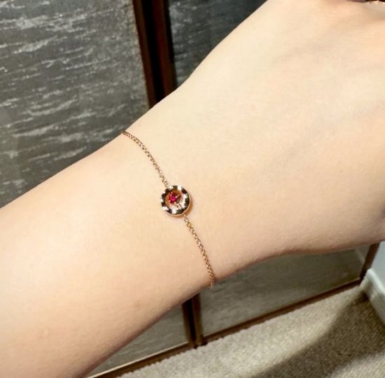 Chanel Quilted Pattern Pink Diamond Bead Bracelet