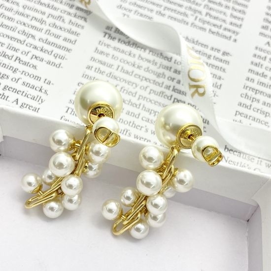 Christian Dior CD Pearl Tassel Stud Earrings