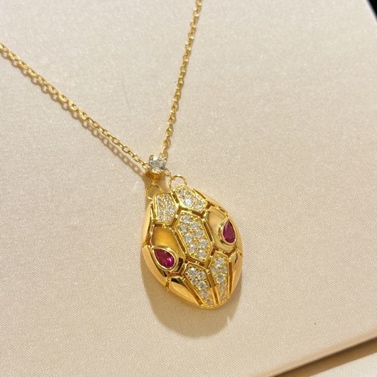 Bottega Veneta BV Sterling Silver Snake Head Necklace with Ruby