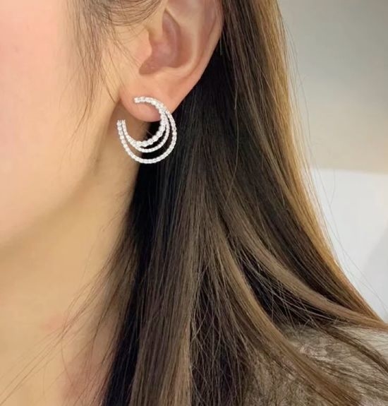 Cartier Three Row Full Diamond Stud Earrings