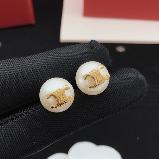 Celine Classic Pearl Brass Stud Earrings
