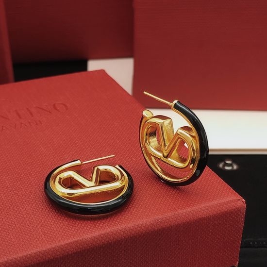 Valentino Black Round Earrings Brass Material Classic