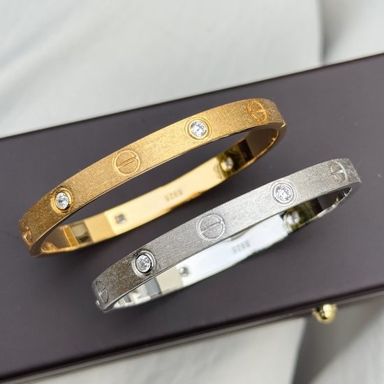 Cartier Brushed Four Diamond Silver Bangle
