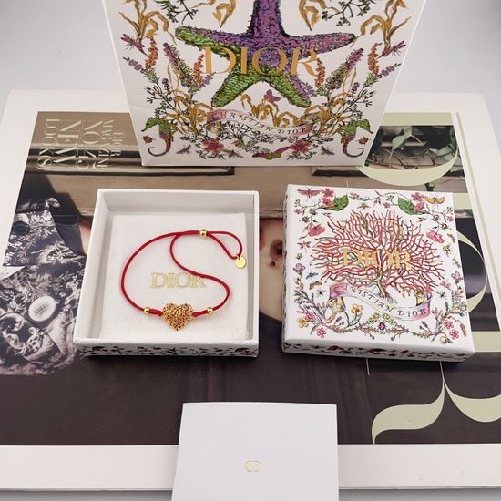 Christian Dior CD Hollow Love Heart Enamel Red String Bracelet