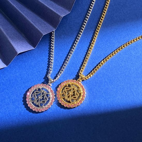 Loewe Pink Diamond Hollow L Letter Pendant Necklace