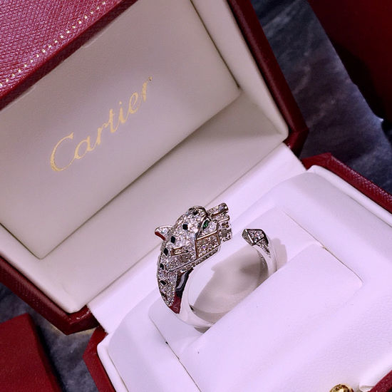 Cartier Open Leopard Ring Inlaid Shiny Gemstone