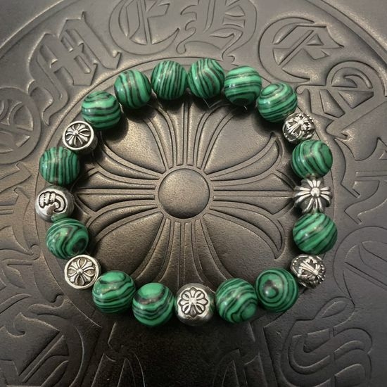 Chrome Hearts Vintage Pattern Engraved Peacock Green Bracelet