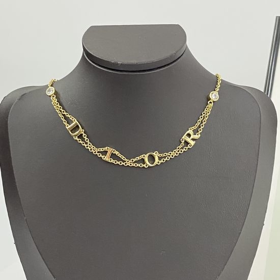 Christian Dior CD Rhinestone Double Chain Pendant Necklace