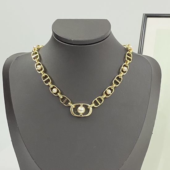 Christian Dior CD Pearl Spliced Letter Pendant Necklace