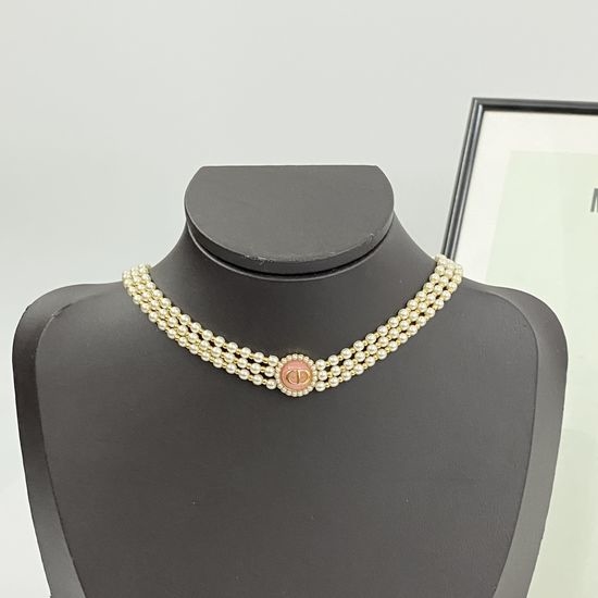 Christian Dior CD Multi-layer Pearl Choker Elegant Floral Jewelry