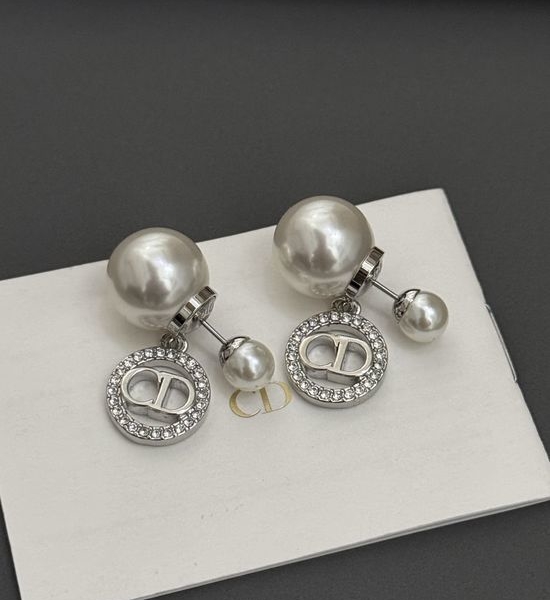 Christian Dior CD Two Size Pearl Stud Earrings