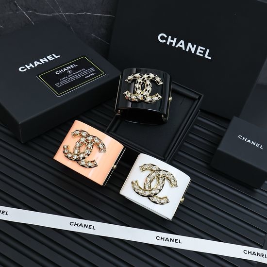 Chanel Acrylic Double C Cuff Bracelet with Hollow Design