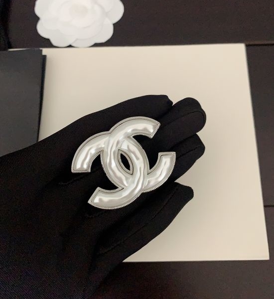 Chanel White Resin Classic Brooch