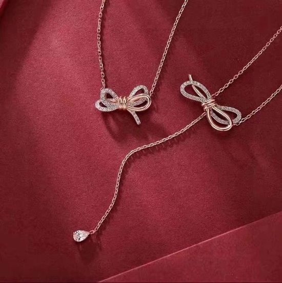 Swarovski Bow Knot Pendant Rose Gold Necklace