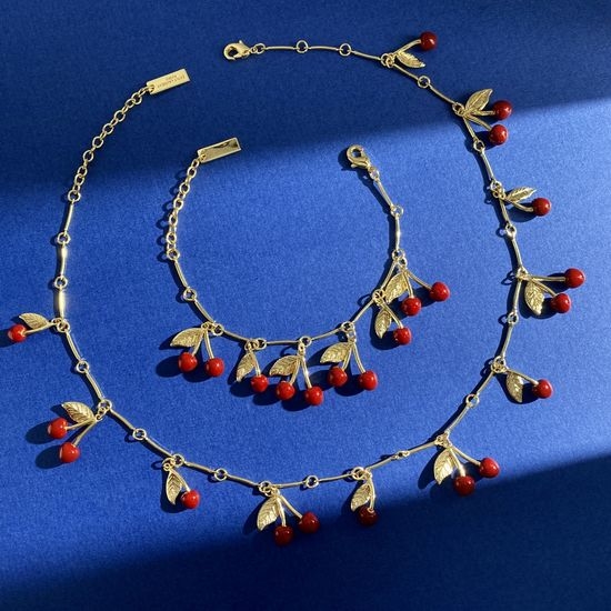 Yves Saint Laurent YSL Leaf Cherry Bracelet Necklace Jewelry Set