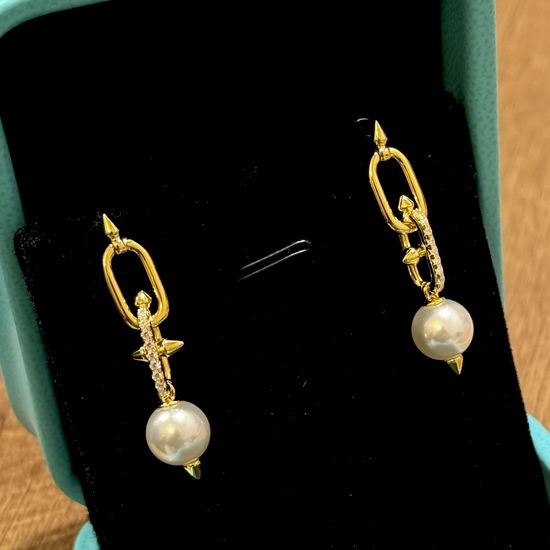 Christian Dior CD Trident Pearl Punk Style Stud Earrings