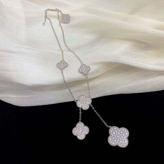 Van Cleef & Arpels VCA Irregular Six-Flower Diamond Pendant Necklace