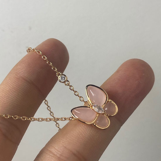 Van Cleef & Arpels VCA Butterfly Pink Shell Pendant Necklace