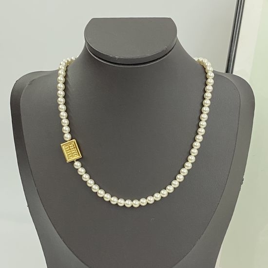 Miu Miu MiuMiu Pearl Logo Square Necklace