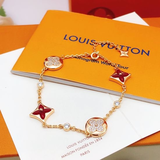 Louis Vuitton LV Rose Gold Red Mother of Pearl Bracelet Brass