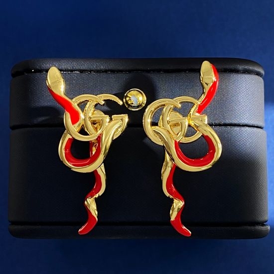 Gucci Snake Shape Enamel Stud Earrings Brass