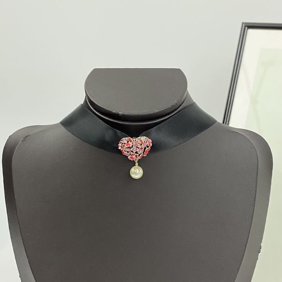Christian Dior CD Hollow Heart Webbing Choker Hand Painted Details