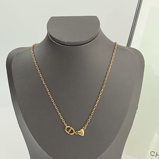 Christian Dior CD Vintage Gold Heart Crystal Necklace