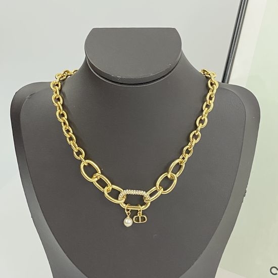 Christian Dior CD CD Letter Pearl Chain Necklace