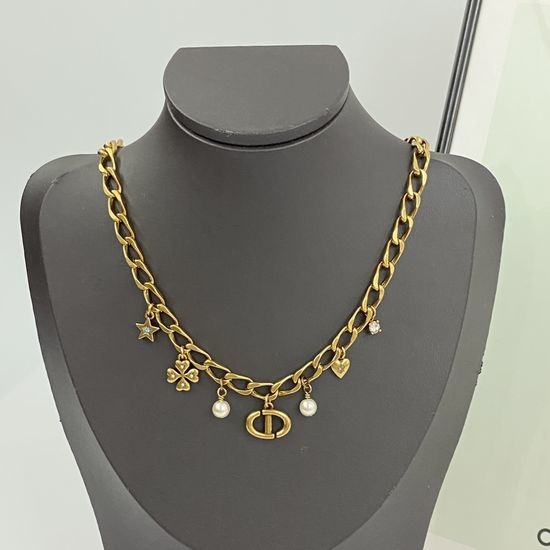Christian Dior CD Vintage Gold Heart Pearl Tassel Necklace