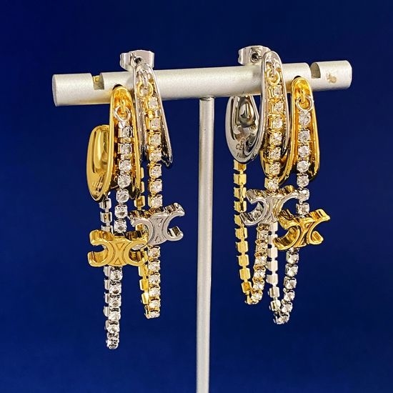 Celine Rhinestone Chain Tassel Hoop Earrings