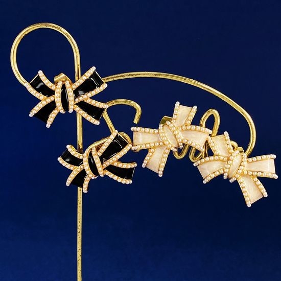 Celine Enamel Bow Pearl Stud Earrings