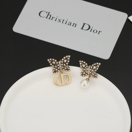 Christian Dior CD Butterfly Letter Pearl Stud Earrings