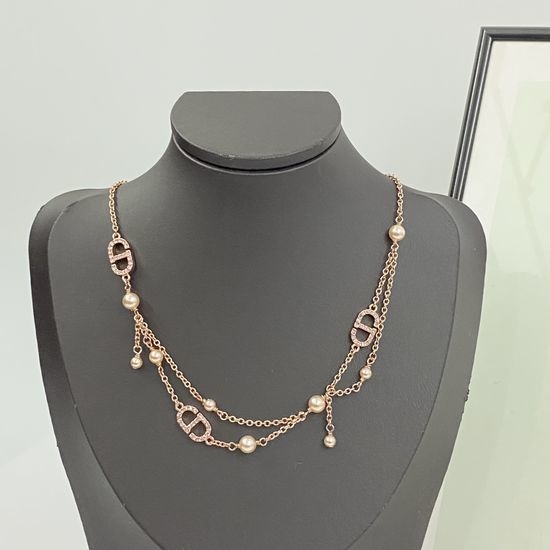 Christian Dior CD Rose Gold Double Layer Pearl Necklace