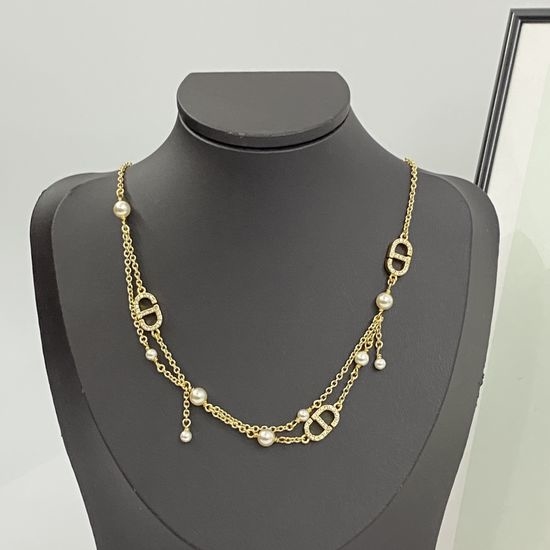 Christian Dior CD Double Layer Tassel Pearl Necklace