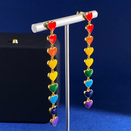 Celine Enamel Heart Tassel Dangle Earrings