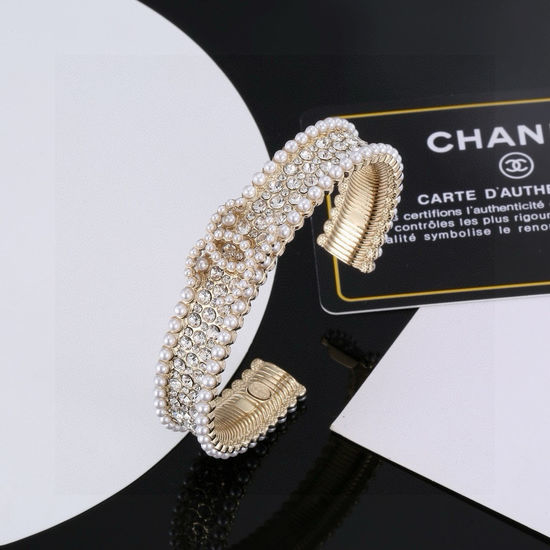 Chanel Crystal Pearl Embellished Bangle