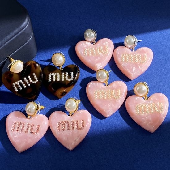Miu Miu Heart Shaped Pearl Pendant Stud Earrings