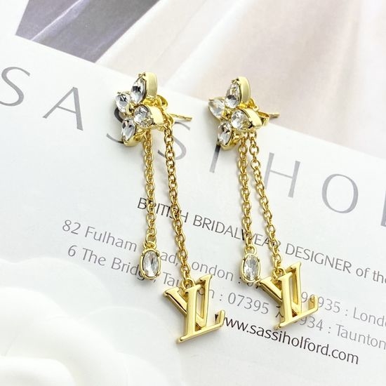 Louis Vuitton LV Full Rhinestone Floral Tassel Letter Earrings