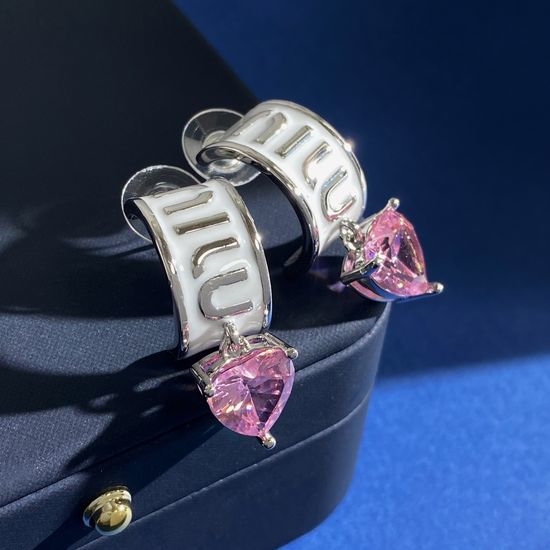Miu Miu Enamel Heart Pink Crystal C Earrings
