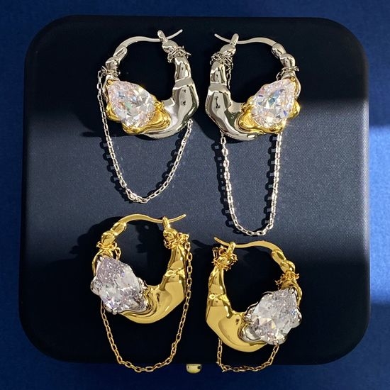 Celine Chain Rhinestone Two Tone Drop Earrings