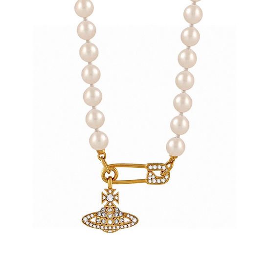 Vivienne Westhood Pearl Saturn Inlaid Pin Necklace Set