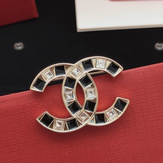 Chanel Square Black Diamond Brooch Brass Material