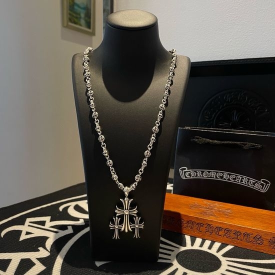 Chrome Hearts Vintage Cross Skull Pendant Necklace