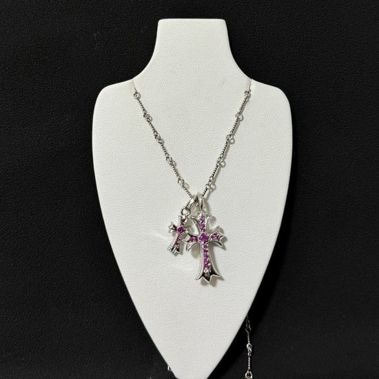 Chrome Hearts Pave Diamond Cross Pendant Necklace