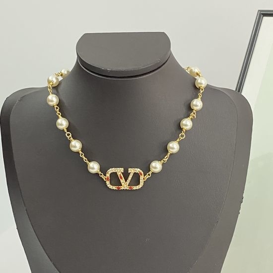Valentino Pearl Ruby Inlaid Pendant Necklace