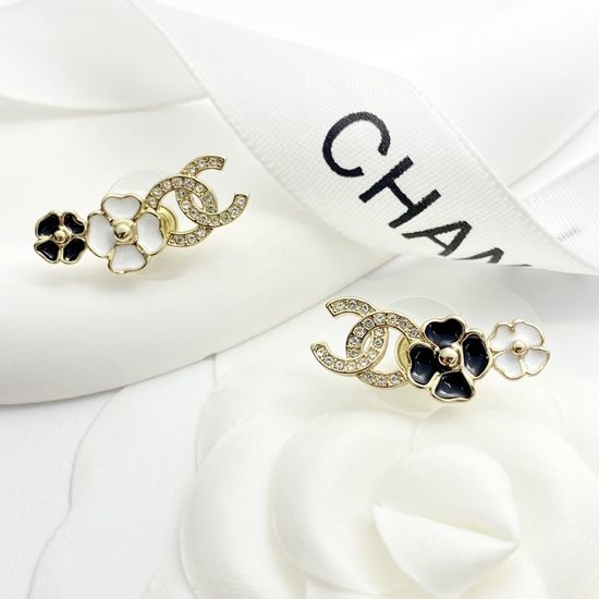 Chanel Enamel Camellia Stud Earrings
